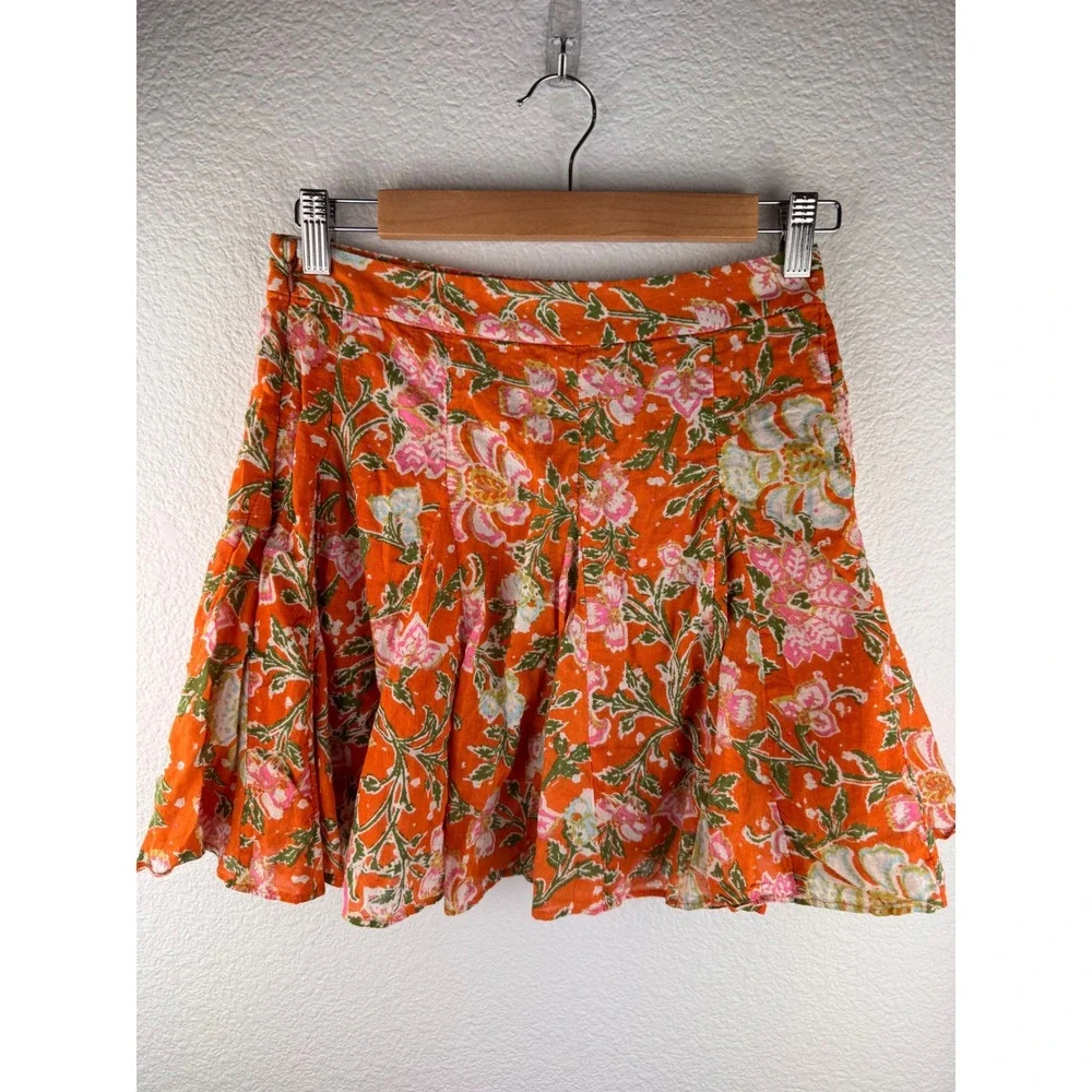 Free People End Of The Island‎ Godet Floral Print Pleated Mini Skirt Size 2